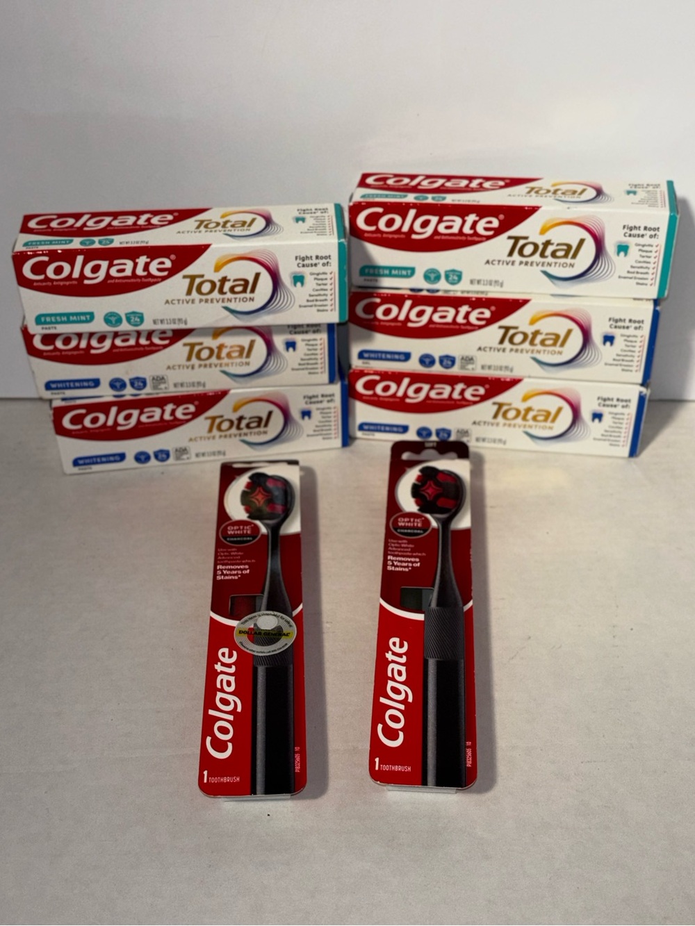 NEW Colgate Oral Care Bundle | 6x Total Toothpaste & 2x Optic White Brush